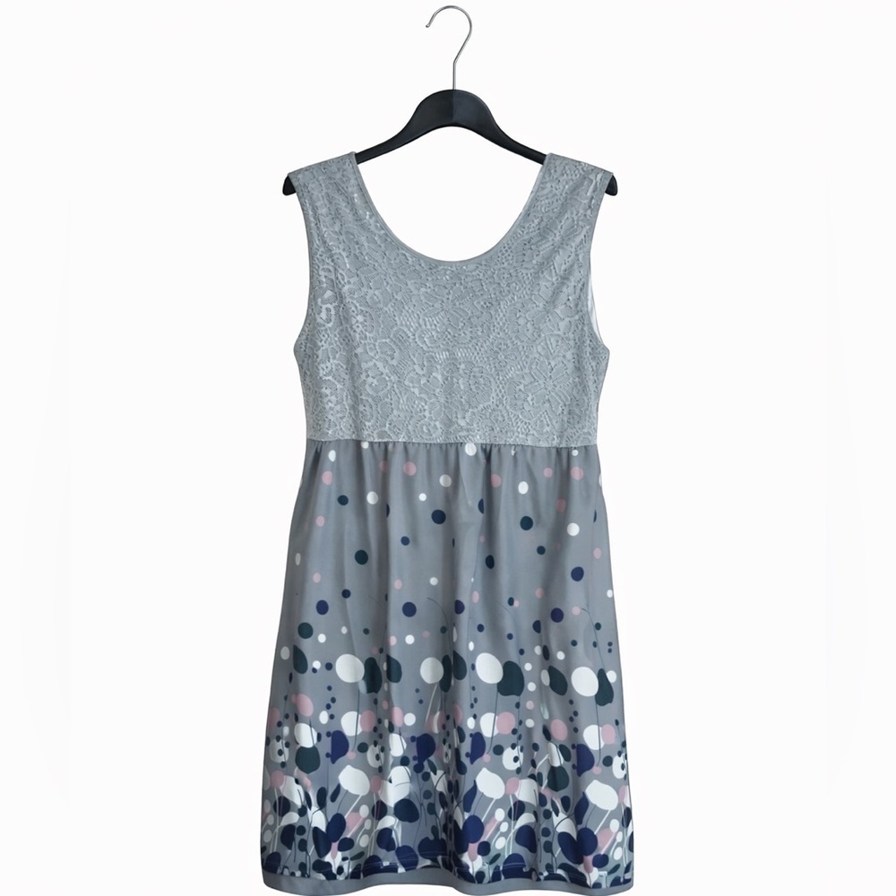 Summer Sleeveless Sundress With Green Lace Top and Floral Bottom Size Large